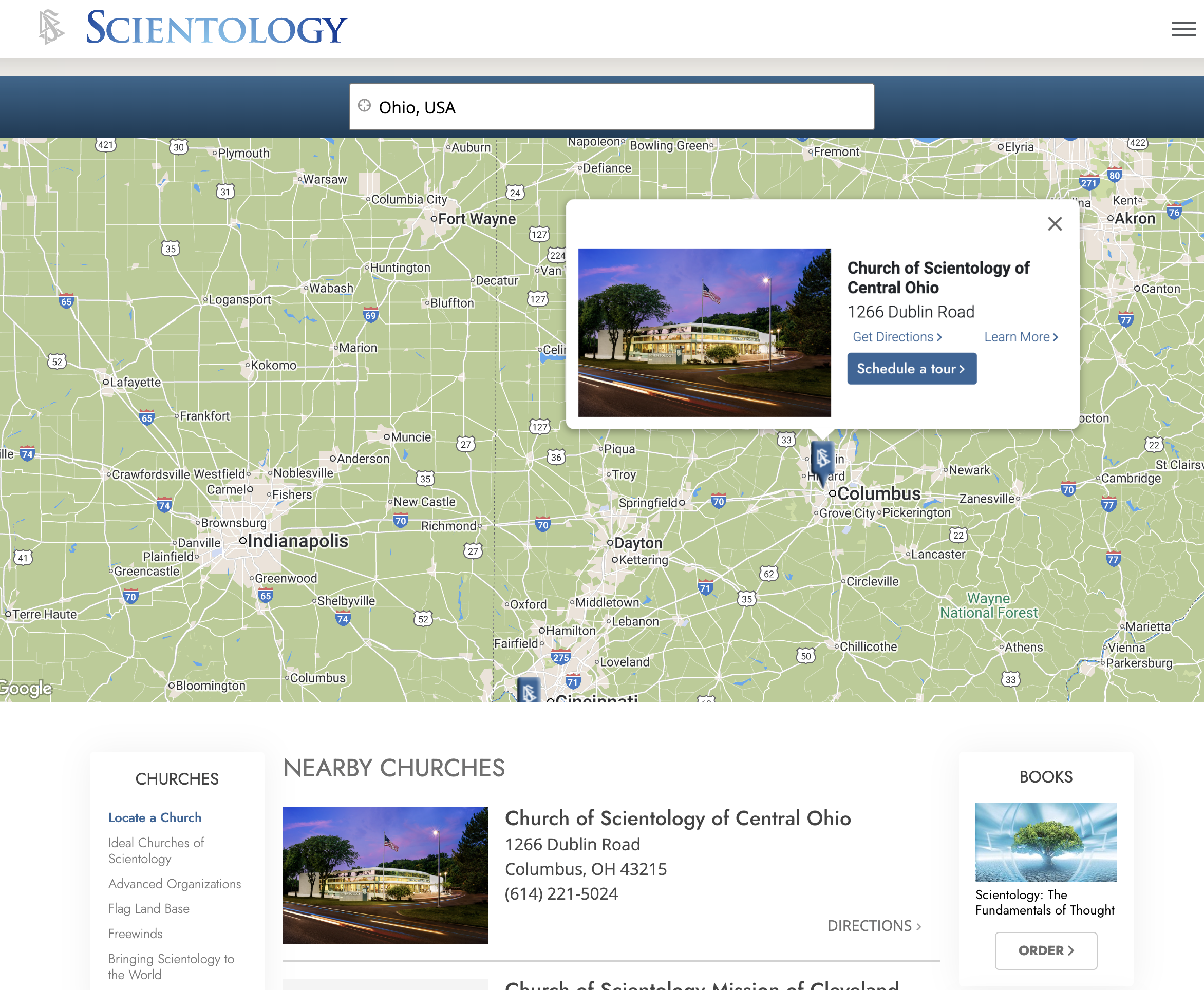 Is there a Scientology Church in Columbus, Ohio?